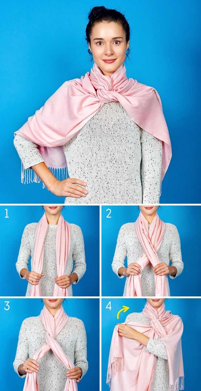 Как красиво завязать шарф на шее поверх платья пошагово