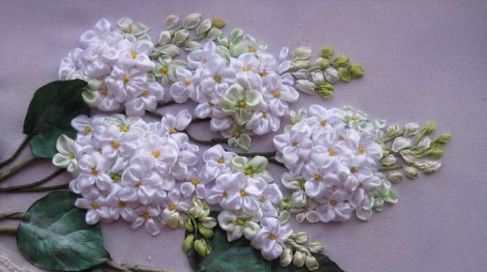 Как вышить сирень лентами как сделать отдельные цветочки сирени How to embroider lilac ribbons